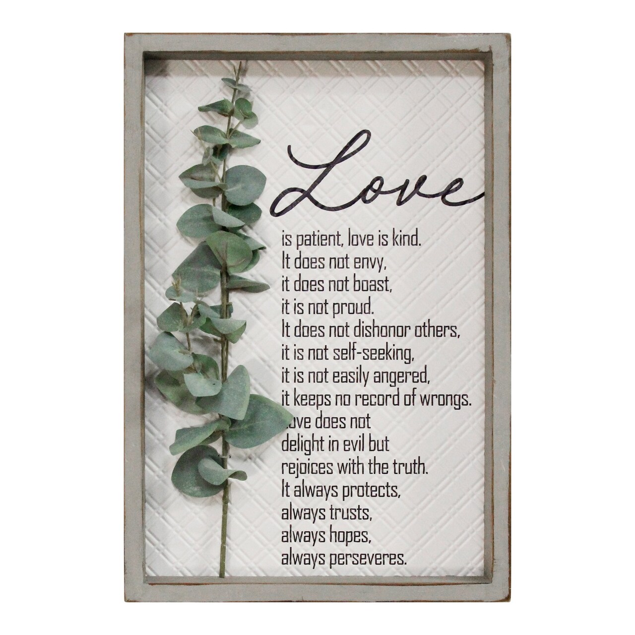 Contemporary Home Living 19.5" Green and White "Love is Patient Love is Kind" Wall Art